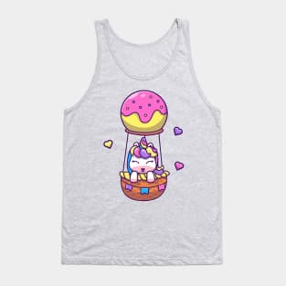 Cute Unicorn Flying With Hot Air Balloon Cartoon Tank Top